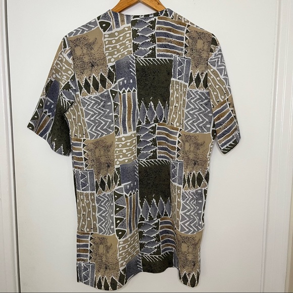 Vintage Boho Aztec Abstract Patterns Button Down Blouse Shirt - Picture 8 of 10